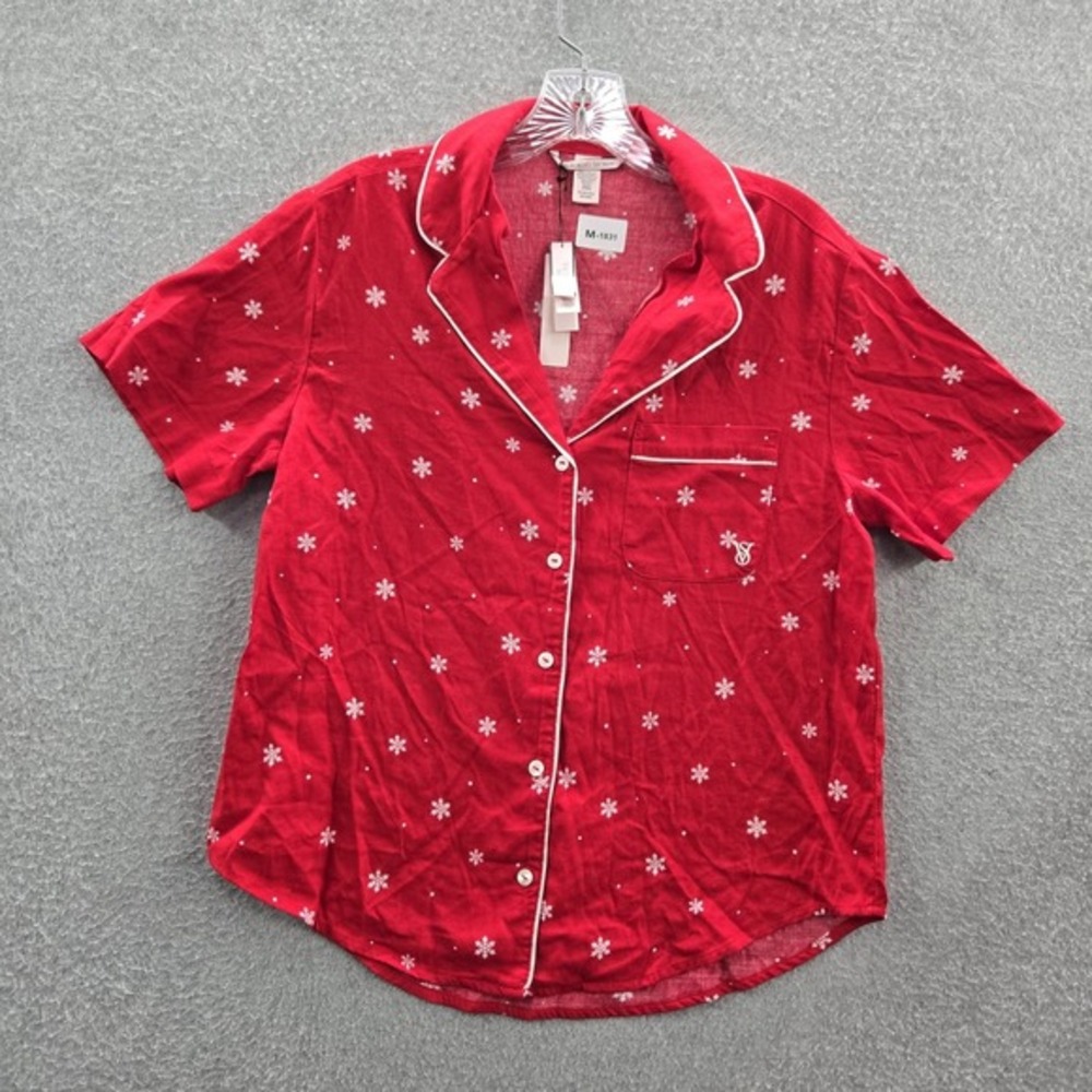 Victoria's Secret Women Sleepwear XS Red VS Monogram Embroidery Pajama Top NWT